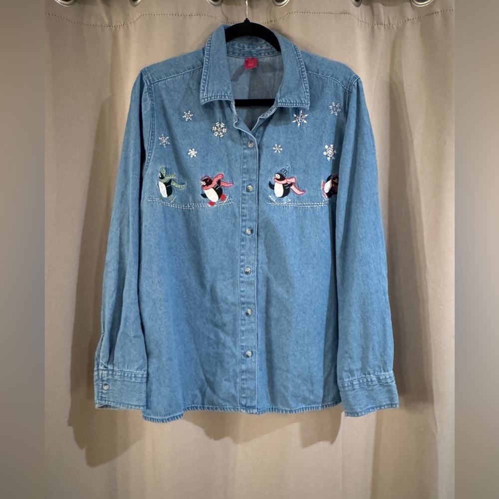 Women’s Penguin Denim Blue Button Up Shirt